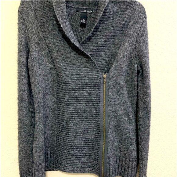 WILLI SMITH SWEATER WOMEN’S M GRAY CHUNKY MOTO WOOL BLEND SHAWL COLLAR. - Picture 4 of 12